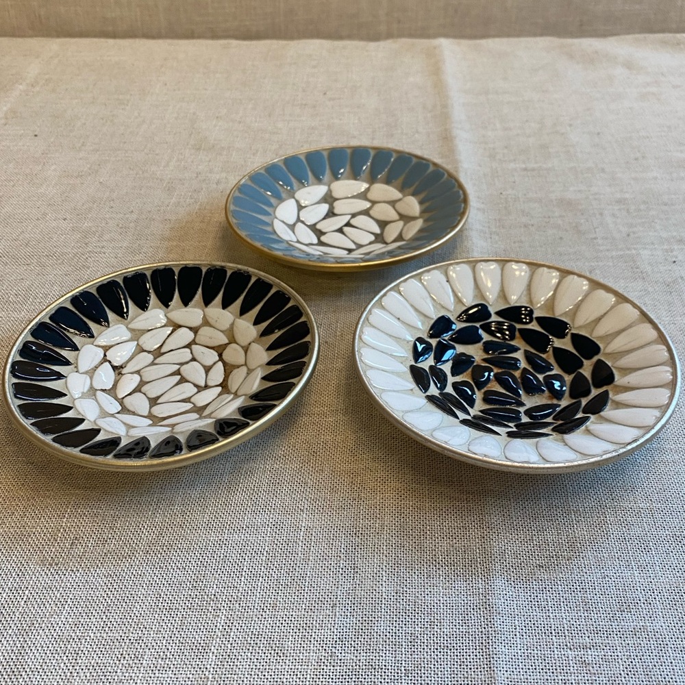 Vintage MCM mosaic tile trinket dish. Set of 3.